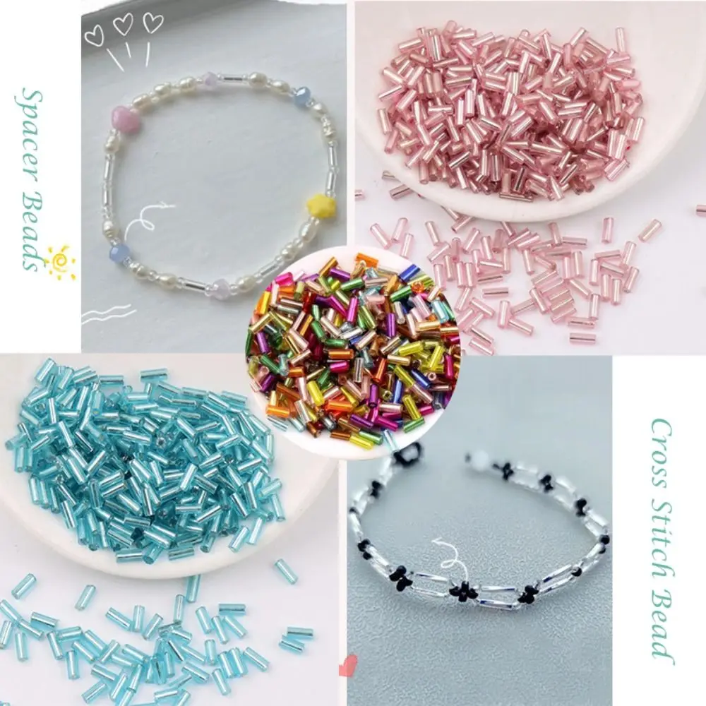 300Pcs 2x6mm DIY Glass Tube Beads Embroidery Dress Decoration Handmade Cross Stitch Bead Bag Accessories