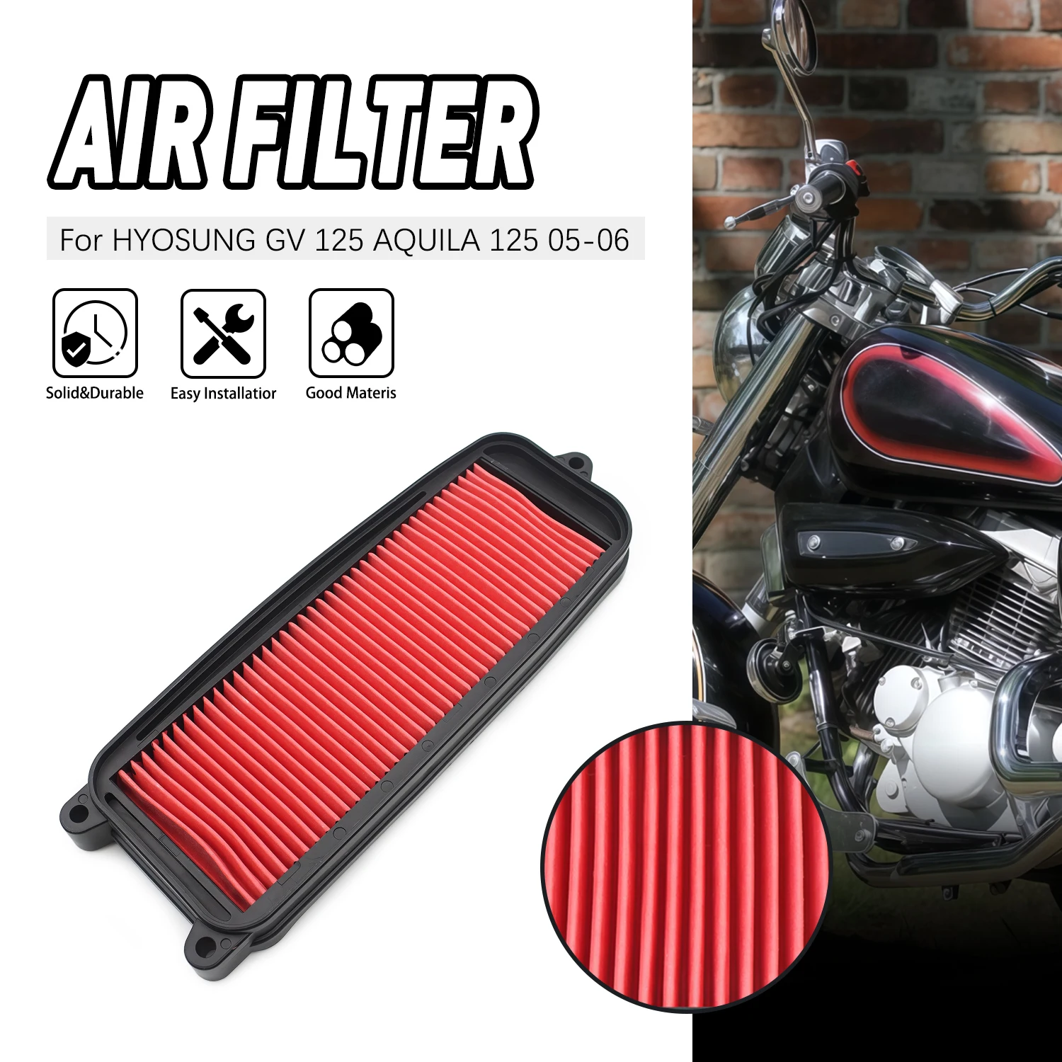 

Replacement Motorcycle Accessories Air Filter Element Good Quality For HYOSUNG GV 125 AQUILA 125 2005-2006