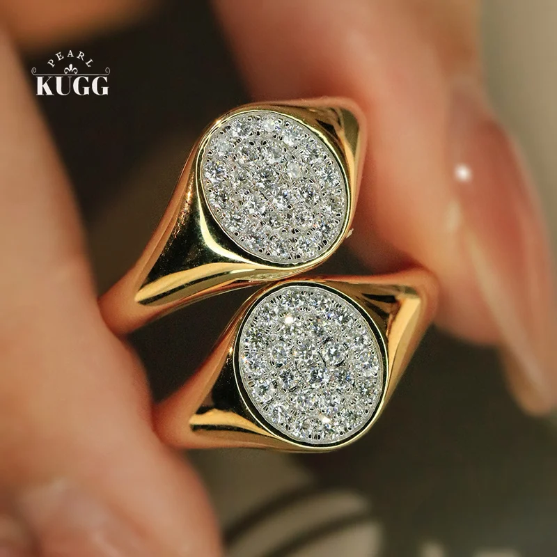 

KUGG 100% 18K Yellow Gold Rings Fashion Simple Style Real Natural Diamond Engagement Ring for Women High Wedding Jewelry