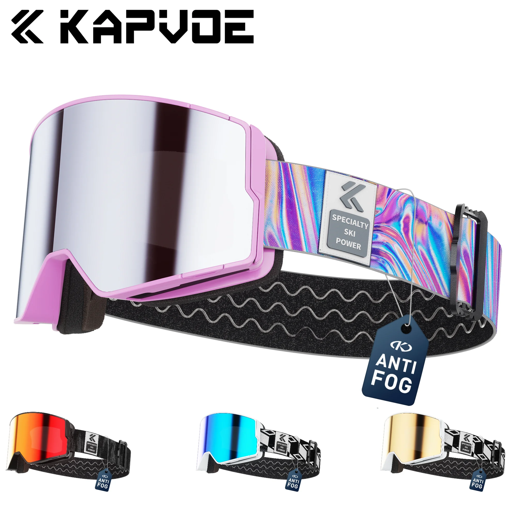 Kapvoe Snow Goggles Ski Snowboarding Skiing Mask for Men Women Anti-Fog Lens Kit UV400 Protection Snowmobile Glasses Motorcycle