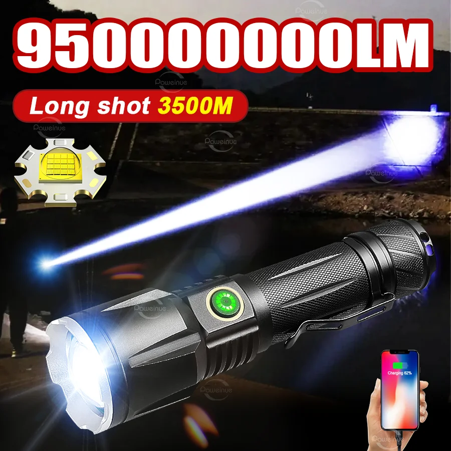 

Светодиодный фонарик XHP300 высокой мощности, дальнобойный, 3500 м, с зумом, перезаряжаемый тактический фонарь, мощный фонарь для кемпинга и рыбалки