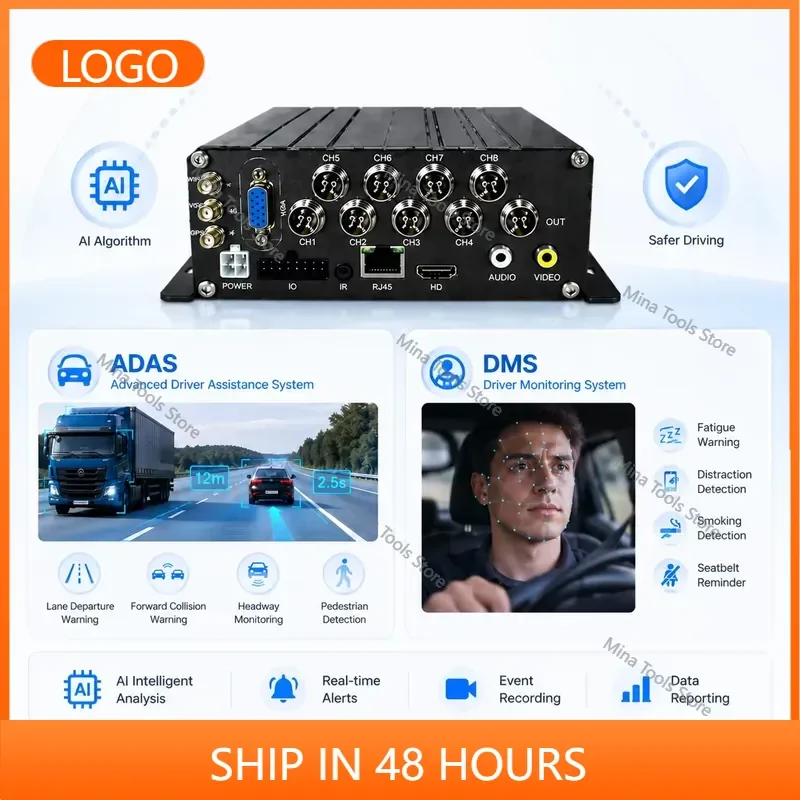AI 8CH MDVR 4G WIFI Vehicle Dvr ADAS DMS Bsd Blind Spot Detection Passenger Counting Fleet Management System