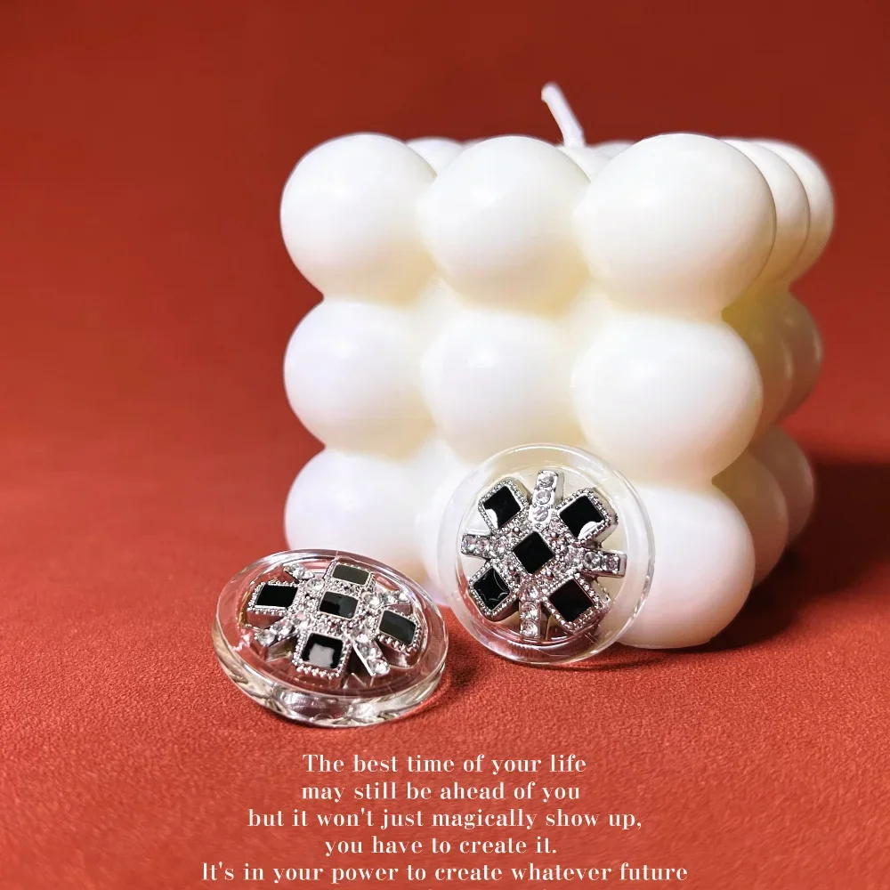 5 Pcs Exquisite Luxury Diamonds Clear Resin Base Metal Buttons Jumper Coat Blazer Jacket Elegant Decorative Buttons