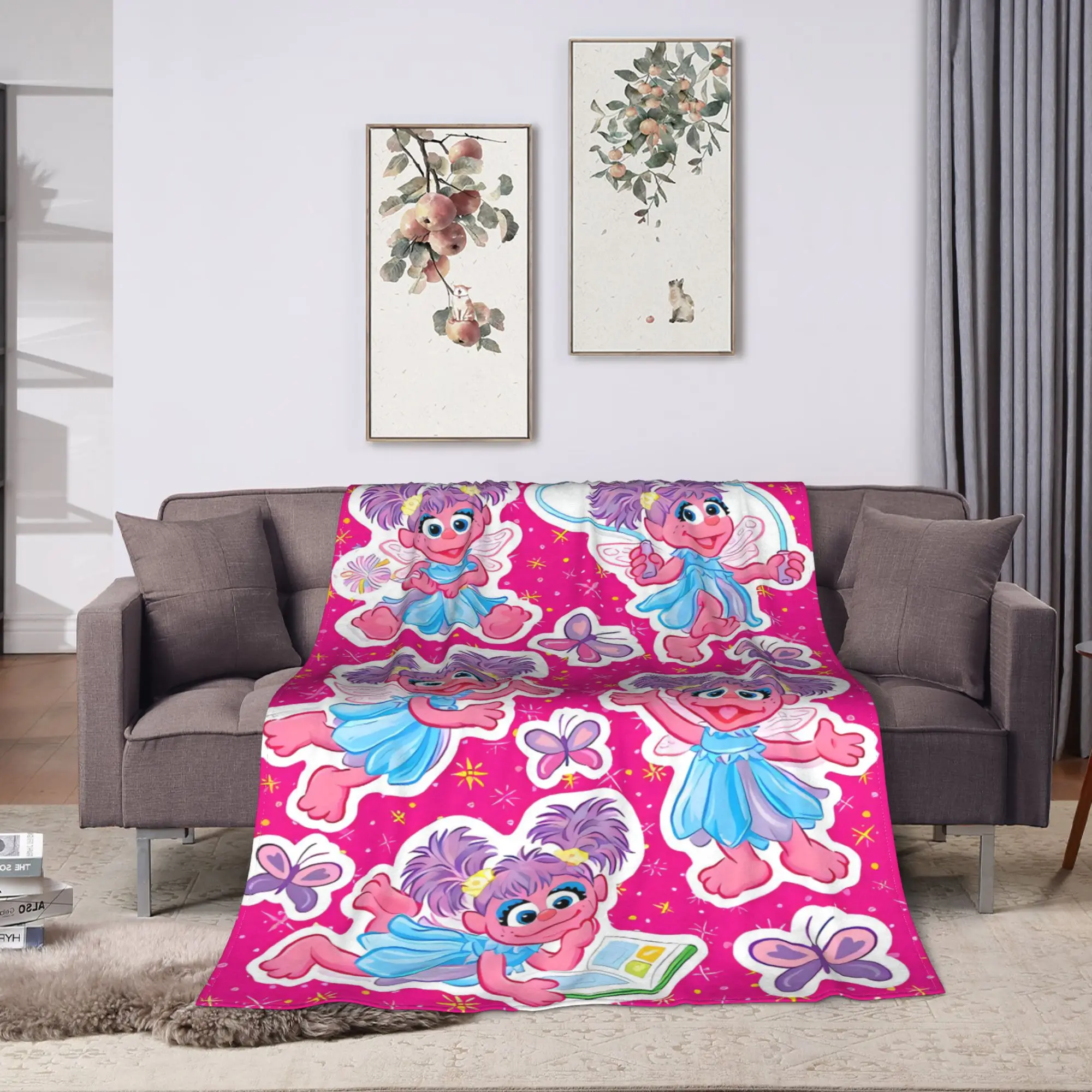 Pink Characters Sesames Streets Cartoon Warm Blanket  Picnic Plush Throw Blanket Fashion Flannel Bedspread Sofa Bed Cover