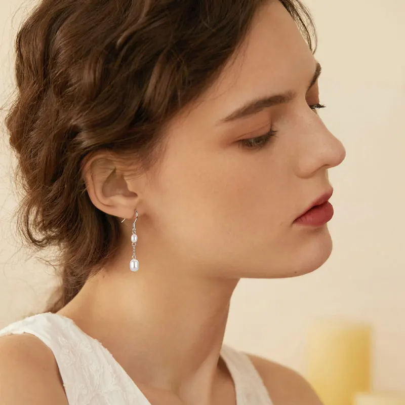 RAPRGOLD Oval Shell Beads Pearl Stud Earrings For Women Girl's Real 925 Sterling Silver Hook Earring Wedding Party Jewelry Gifts