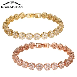 Luxury Micro Pave Tennis Bangles AAA Zircon Hip Hop Jewelry Cut Round Wedding Shiny 18k Gold Plated for Woman Party Wholesale