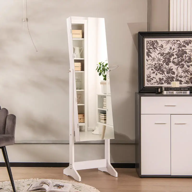 

Freestanding Jewelry Cabinet with Full Length HD Mirror-White