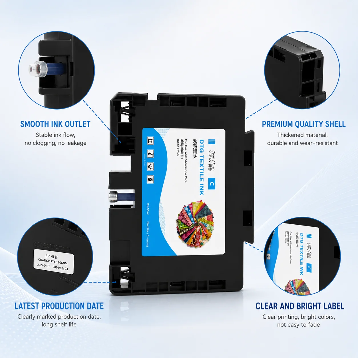 For Ricoh Printer RI 100 RI100 Compatible Ink Cartridges With Full DTG Ink Chip 1Set 4PCS 4Colors