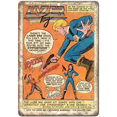 1986 Lazer Tag Cartoon Comic Book Ad Reproduction J132 Wall Poster Tin Sign Vintage BBQ Restaurant Dinner Room Cafe Shop Decor