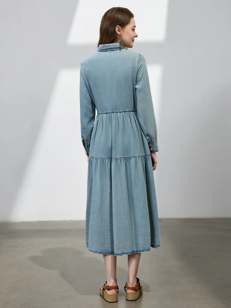 Ladies Elegant A-line Shirt Dress New Arrival 2025 Spring Vintage Style  Embroidery Single Breasted Women Casual Dresses M1348