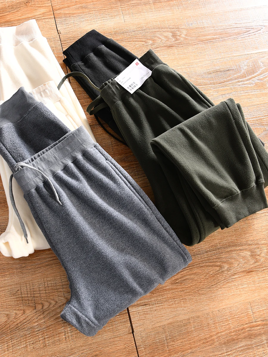 Double-Sided Fleece Elastic Waist Sweatpants Men's Sporty Casual Straight Leg Pants Polyester 100% Autumn Winter Basic Style