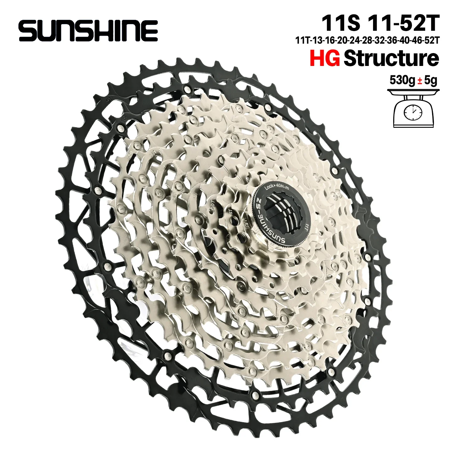 SUNSHINE Ultraleichtes Fahrradkassetten-Freilauf, Kohlenstoffstahl, Material 9/10/11/12/13 Geschwindigkeit, HG-Struktur, Kettenrad für Mountainbike