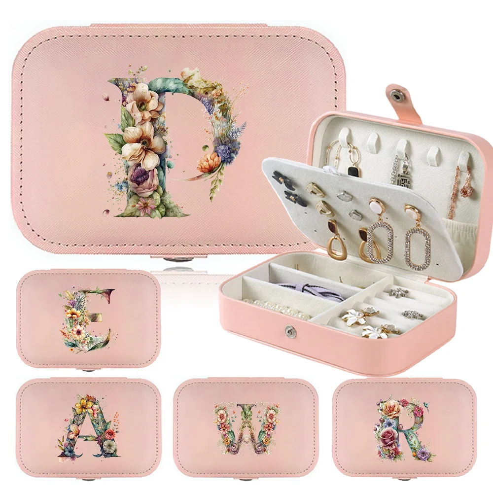 New High-capacity Fashionable Minimalist Portable Waterproof PU Leather Floral Letter Printing Pattern Jewelry Storage Box