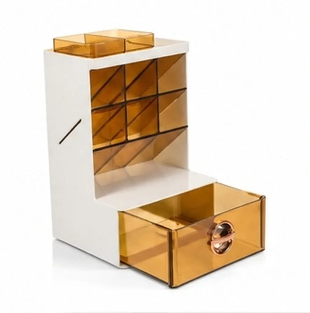 Compact Desktop Pen Holder Organizer Multi-Grid Plastic Desk Organizer School Office Stationery Storage Box for Pens Markers
