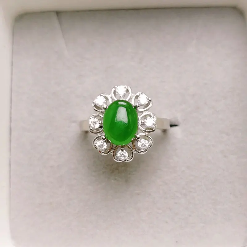 

Natural Jade 7mm*9mm 2ct 925 Silver Ring for Women Green Jade Ring for men 18K Gold Plated Jewelry