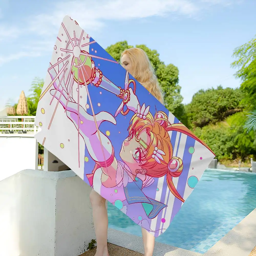 S-Sailores Cute Girl Moon Anime Beach Swimming Towel Soft Absorbent Washcloth Children's Gifts for Kids Travel Camping Gym