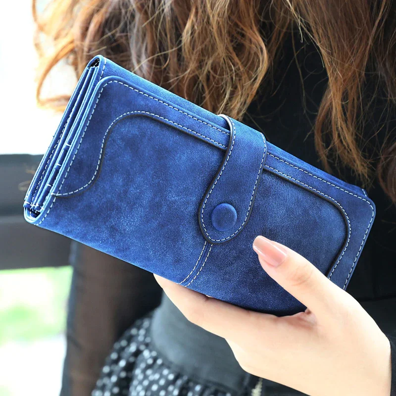 Dompet Panjang Wanita Dompet Wanita Kulit Matte Suede Palsu Tas Ponsel Tas Tangan Gesper Lipat Dompet Wanita Hadiah Clutch Tempat Kartu