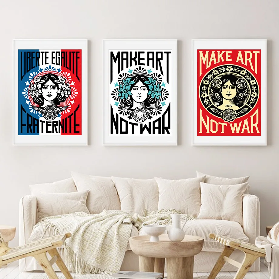 No War Canvas Painting Wall Art Posters and Prints Pictures for Living Room Decoration Gifts Liberte Egalite Fraternite Make