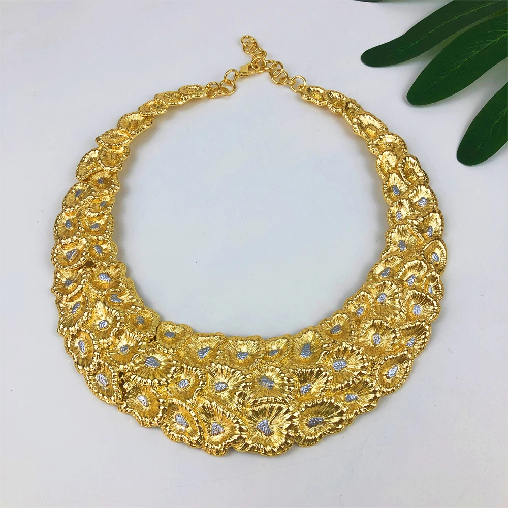 طقم مجوهرات بلونين أفريقي دبي قلادة نسائية واسعة وسوار وأقراط وخاتم لهدايا مجوهرات الزفاف #2