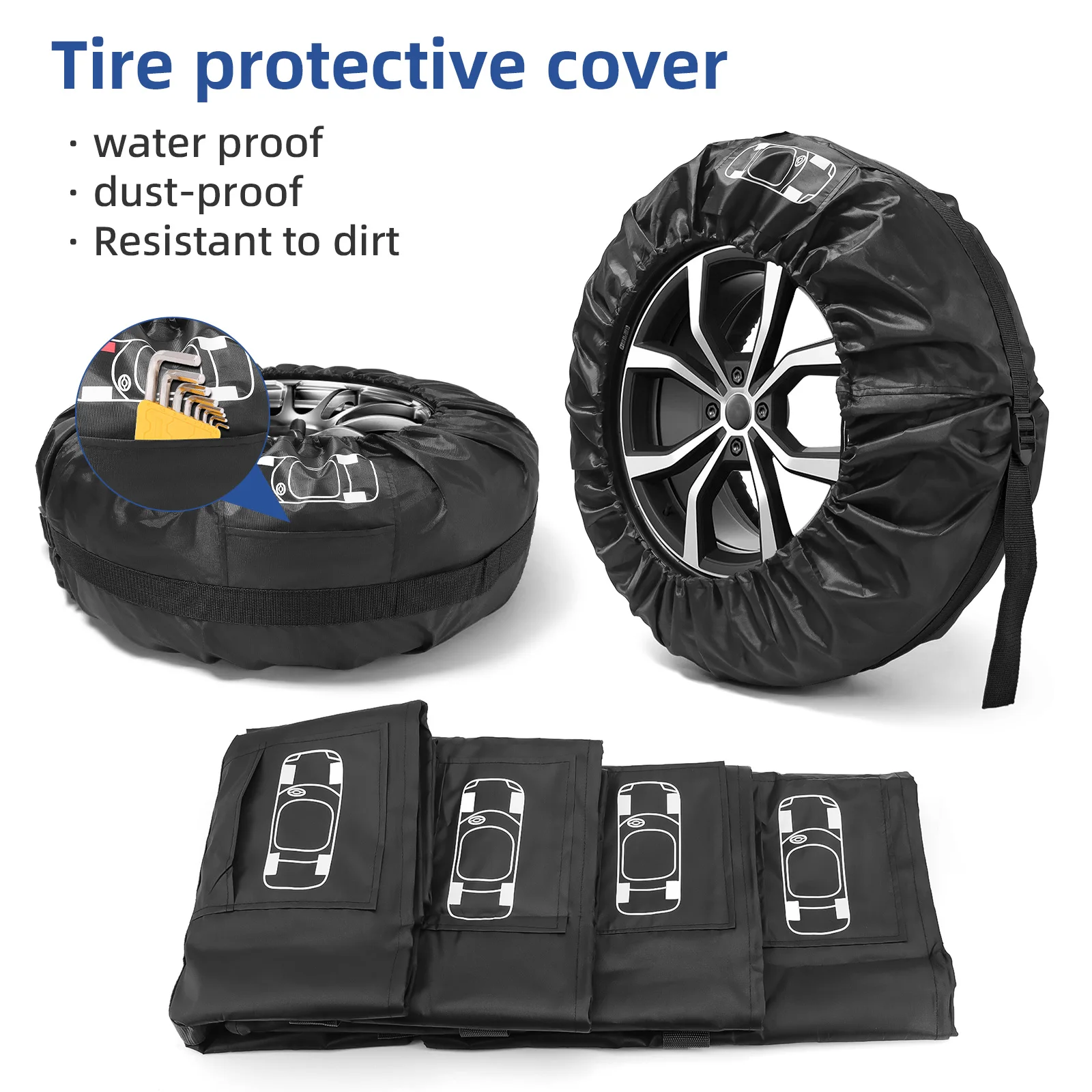 4PCS Car Auto Spare Tire Cover Case Polyester Wheel Tire Storage Bags Vehicle Tyre Accessories Dust-proof Protector Accessories