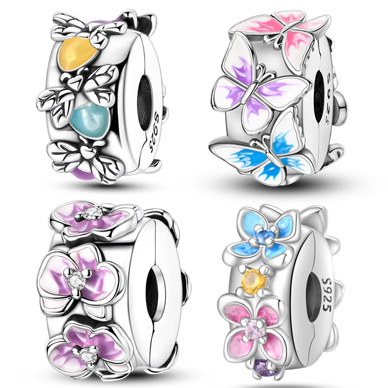 

Фиксированный клип-шарм из стерлингового серебра 925 пробы с разноцветными бабочками, стрекозами и светящимися светлячками, подходит для браслетов 3 мм, для самостоятельного изготовления женских украшений, подарков