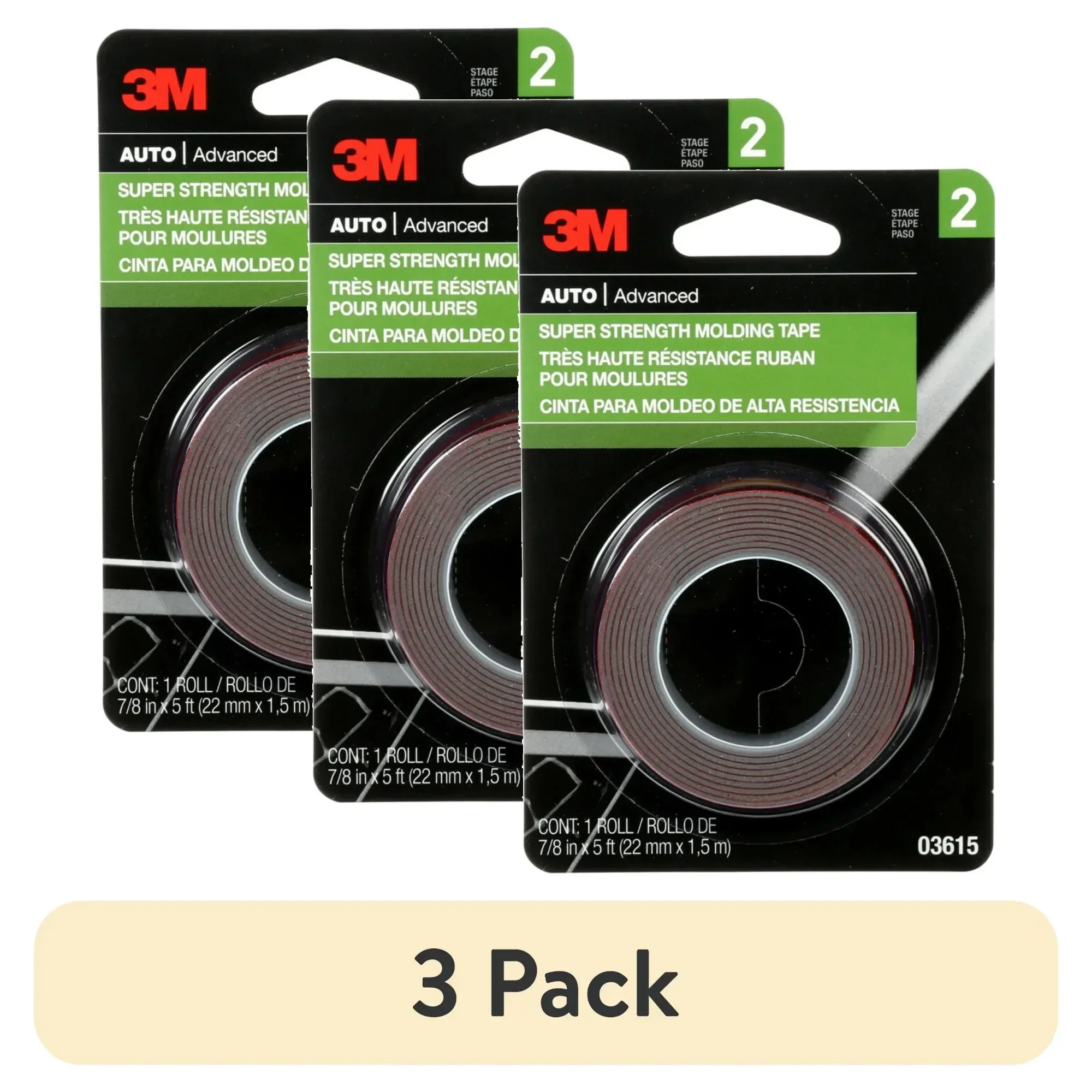 

(3 pack) Super Strength Molding Tape, 7/8 in x 5 ft, 1 Roll