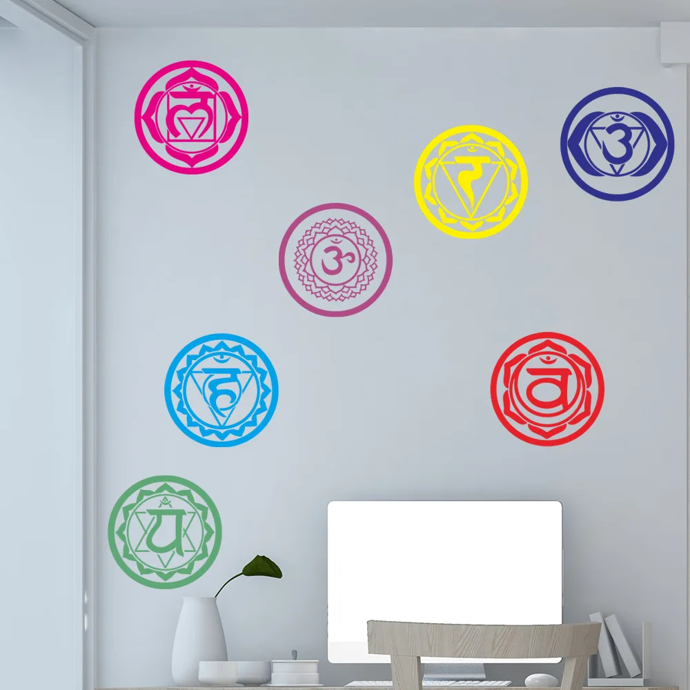 7 Chakras Vinyl Stickers Health Aum Meditation Yoga Om Meditation Symbol Art Wall Decals Home Decoration 7PCS/Set