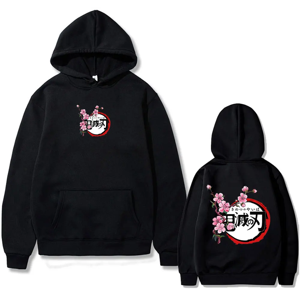 

Anime Demon Slayer Cherry Blossom Logo Print Hoodie Male Casual Oversized Pullover Hoodies Men Women Fashion Fleece Sweatshirt