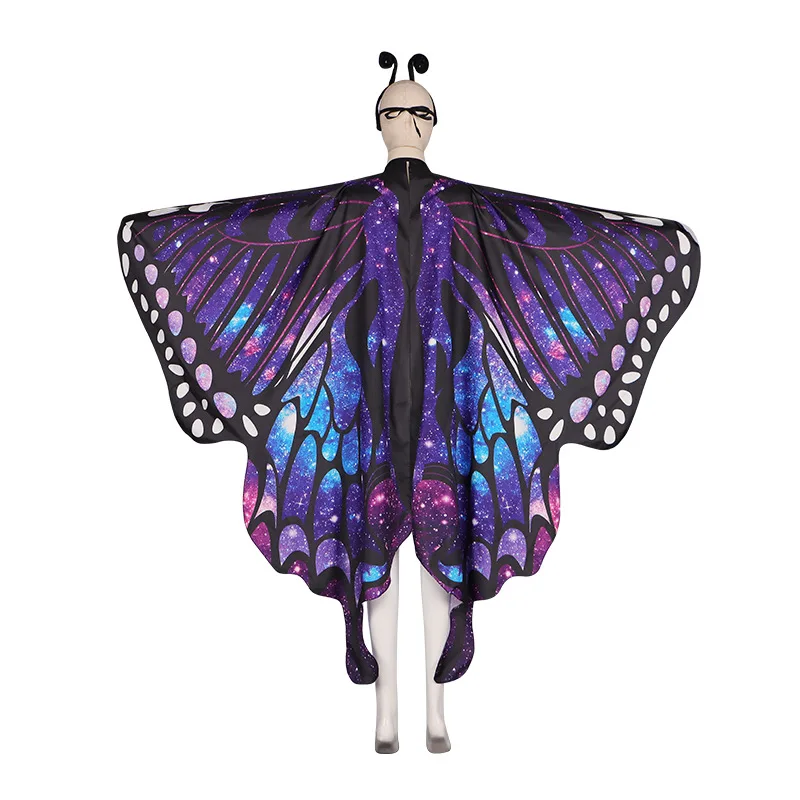 Adult Halloween Cosplay Butterfly Cape Gradient Colorful Dance Decoration Wings Stage Costumes with Mask + Tentacles Suit