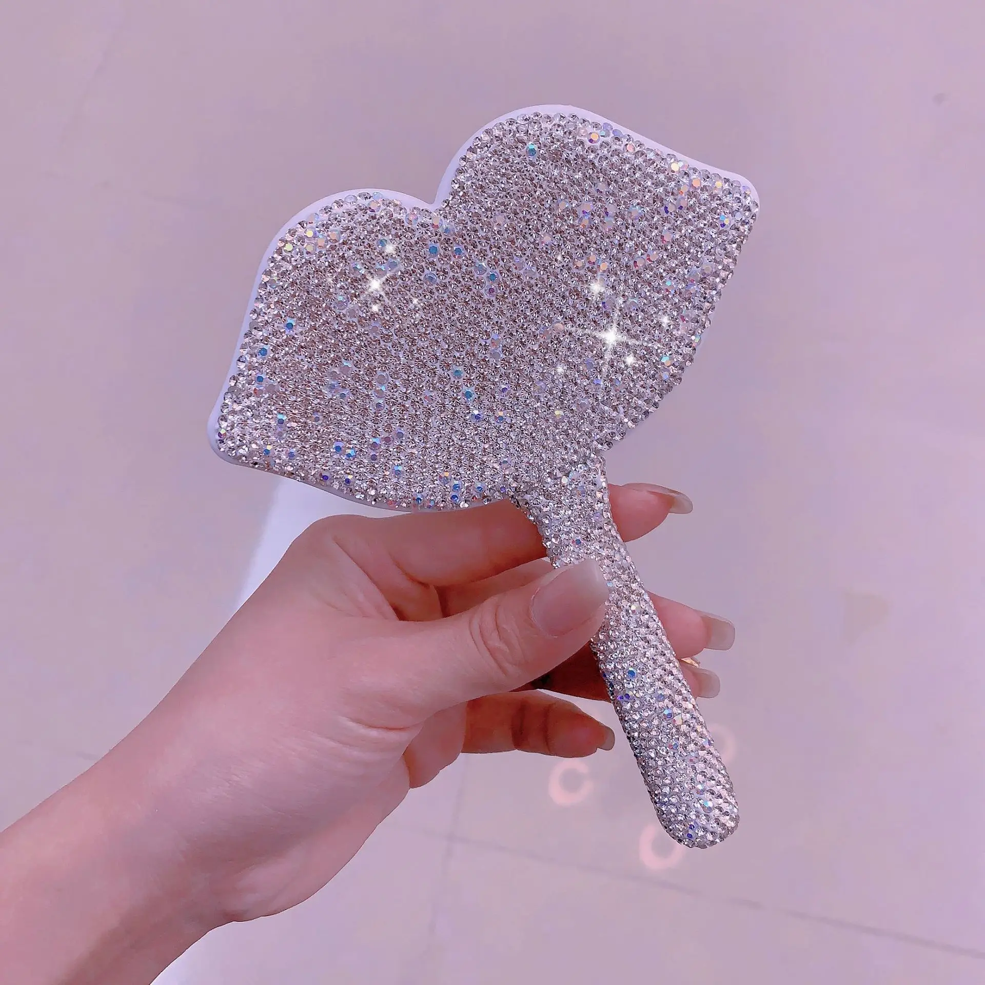 High-definition Handheld Mirror with Luxurious Diamond Inlay Portable Makeup Mirror High-end Home Decoration Mirror