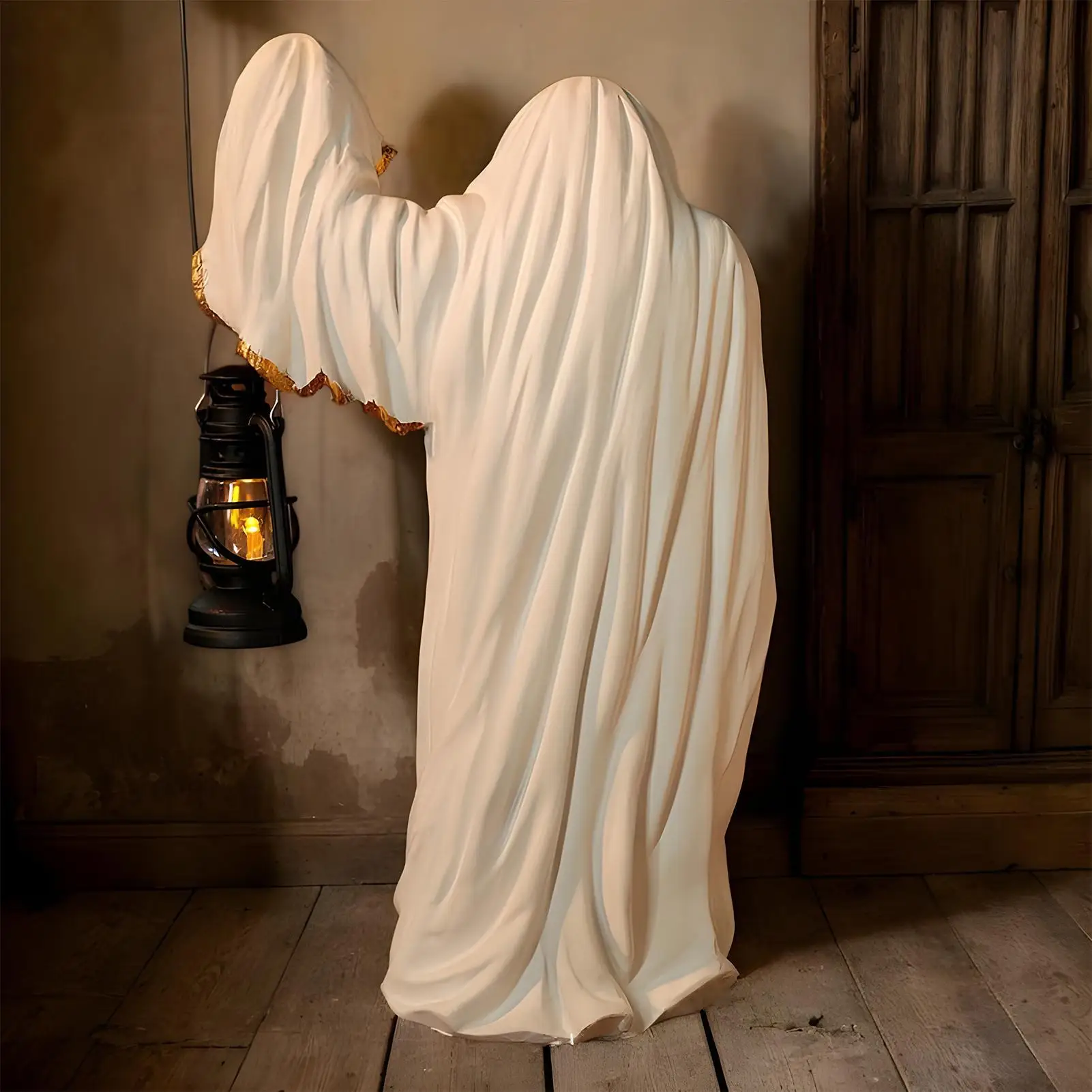 

Ghost Decorative Lights Table Lanterns Dark Mysterious Black Clothed Man Collectible Figurines Desktop Halloween Decoration