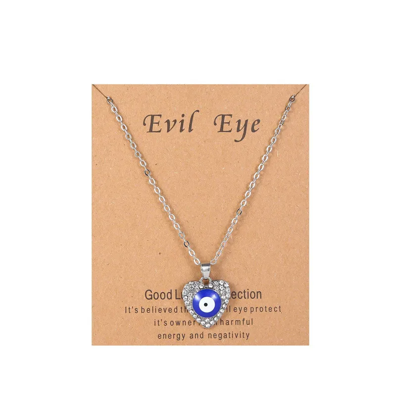 Silver Plated Lucky Blue Evil Eye Pendant Necklace For Women Men Fashion Charm Heart Moon Flower Palm Necklaces Jewelry Gifts