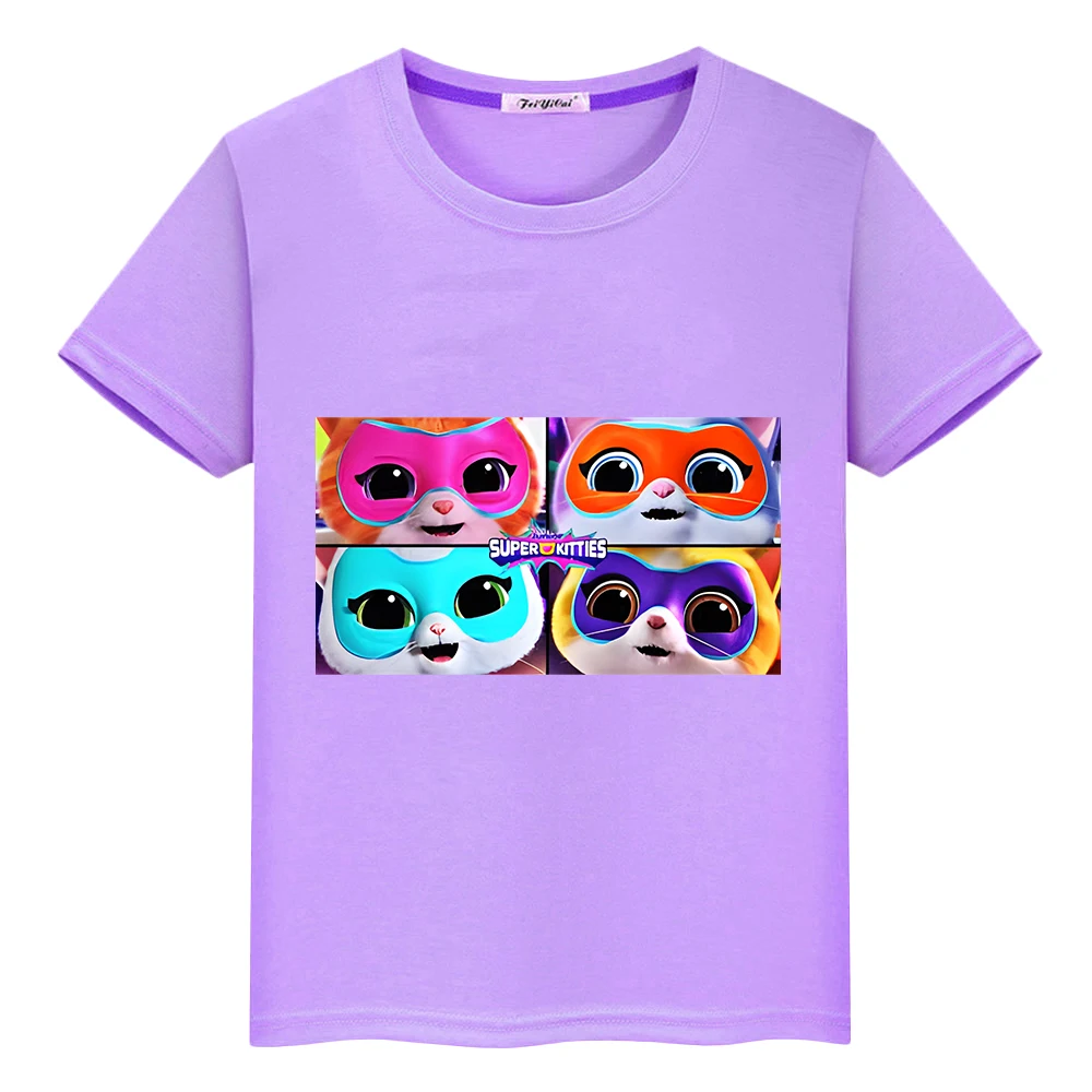 

Super Kitties boy girls 100% Cotton Print T-shirt y2k one piece Anime Tees Summer Short Tops Cartoon pride tshirt kids clothes