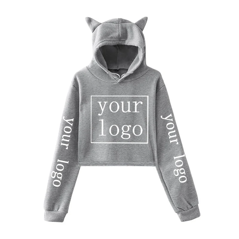 Custom Hoodies Your OWN Logo Text Picture DIY Printed Cat Ear Crop Tops New Fashion Harajuku Hip Hop Personalized Clothing Women