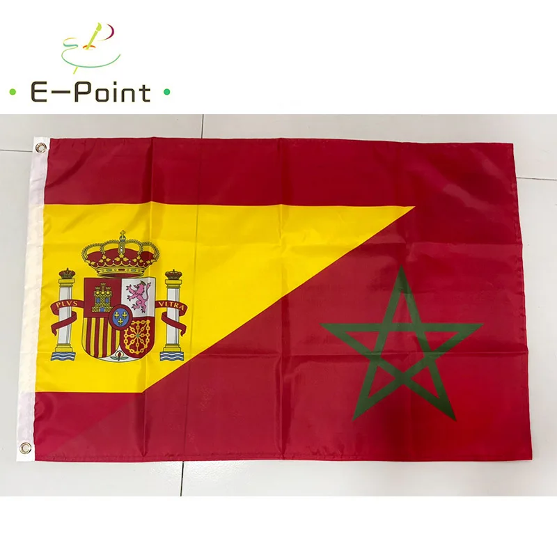 Spain Morocco Friendship Flag 3ft X 5ft (90cm X 150cm) Size Christmas Home Decorations Banner for Festive Atmosphere