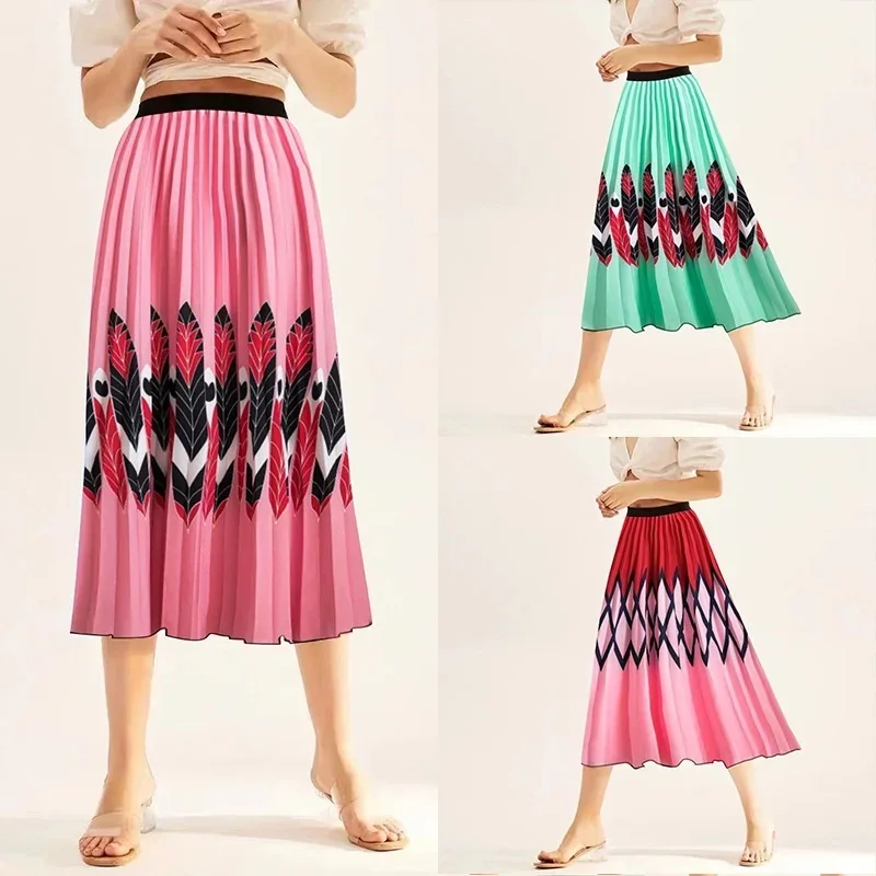 The perfect combination of classic and popular feather print dresses and elastic skirts