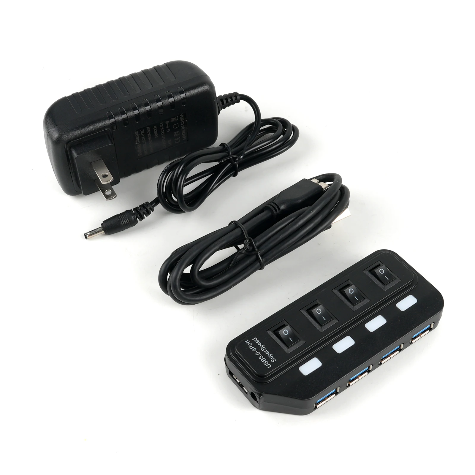 

4/7 Port USB 3.0 Hub with Individual On/Off Switches - 5Gbps High-Speed Data Transfer & Power Adapter for MacBook/PC/Laptop