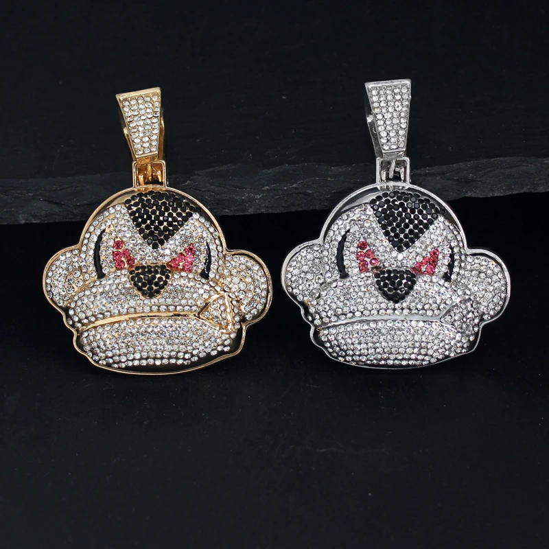 Hip Hop Iced out Rhinestone Pendant Big Animal Lion Shark Tiger Panda Designs for Cuban Link Chain Jewelry for Women And Men