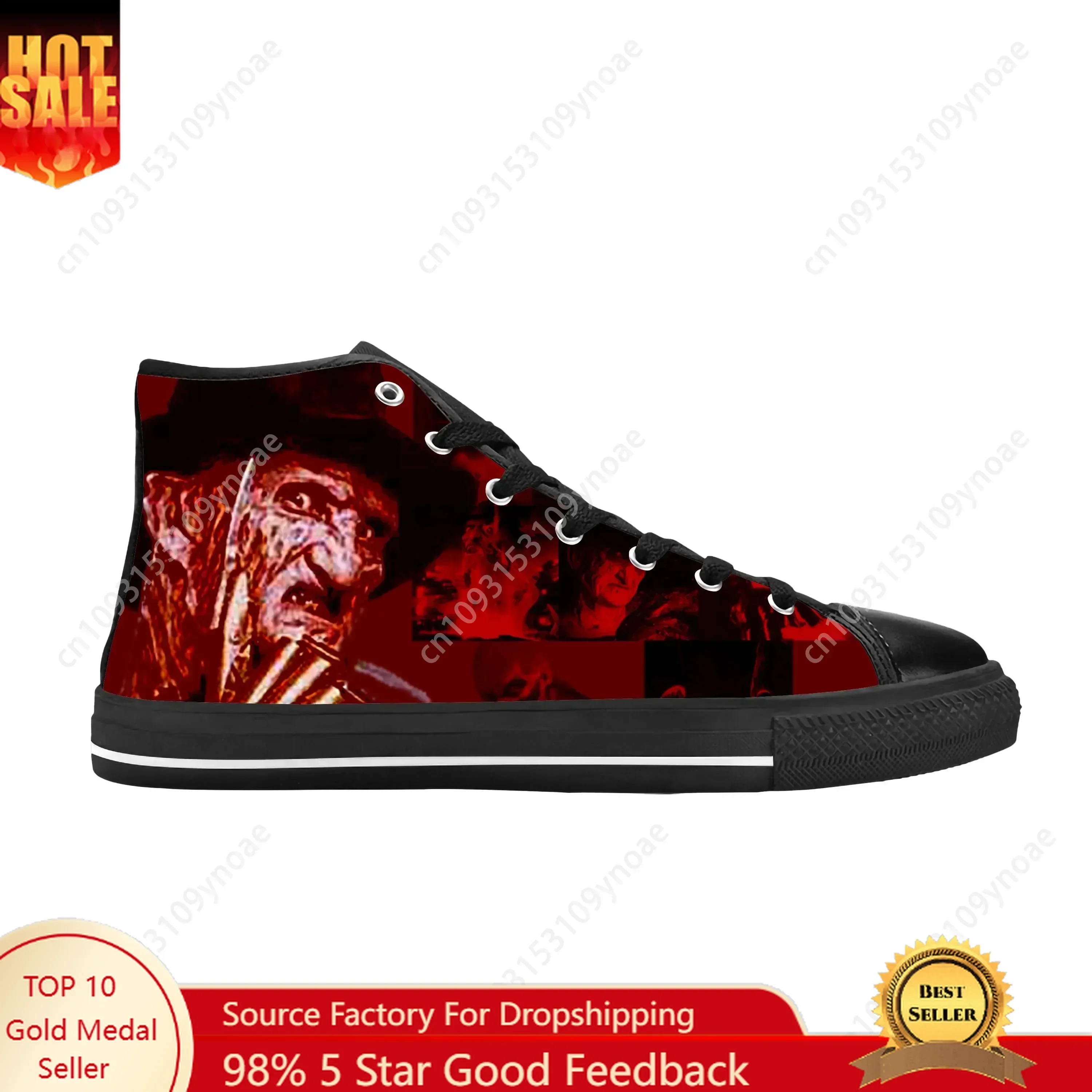 

Kruegers Street Horror Elm Scary Nightmare Freddy Casual Cloth Shoes High Top Comfortable Breathable 3D Print Men Women Custom