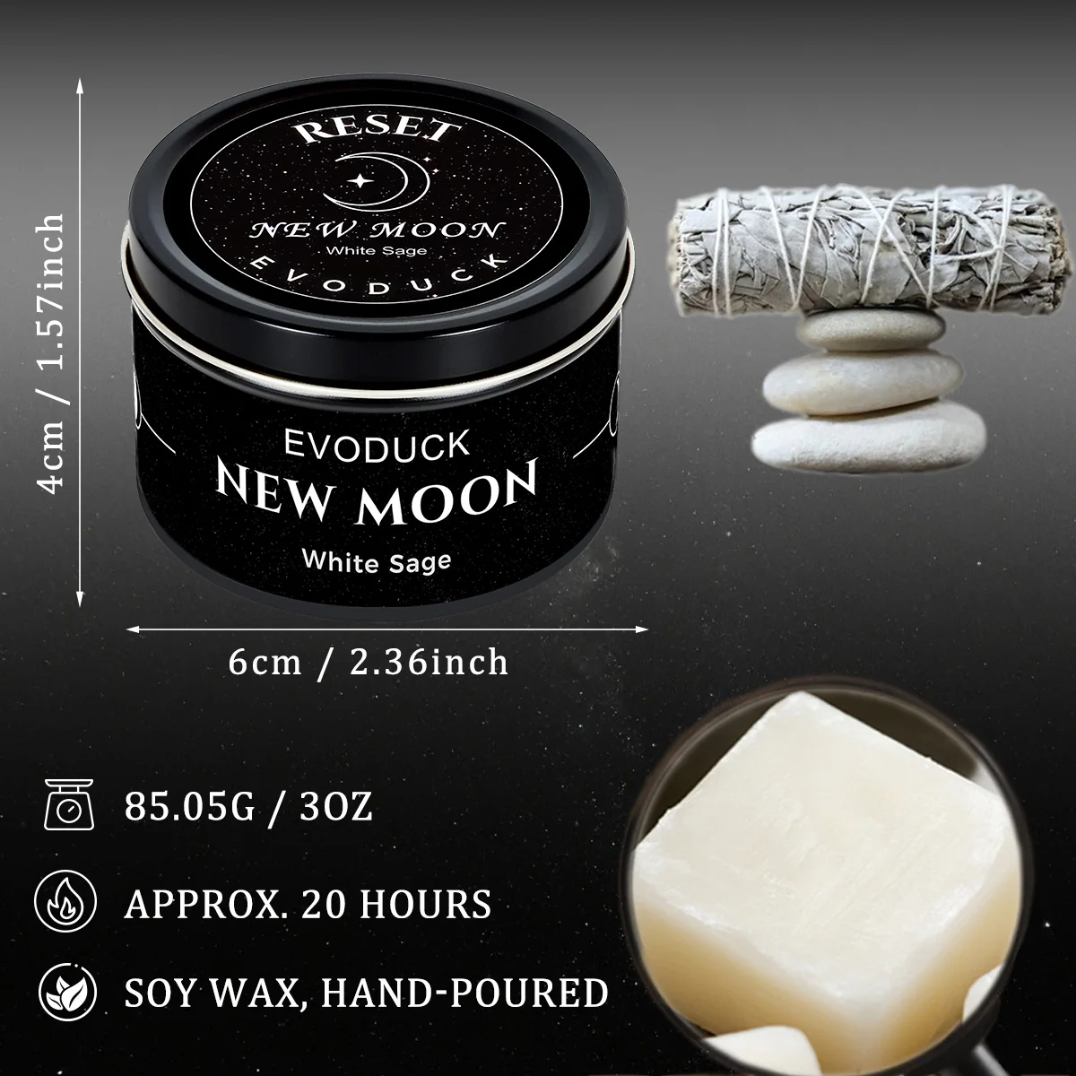 1pc New Moon Scented Candles 3oz Law of Attraction Manifestation Energy Boosting White Sage Christmas Scented Candle
