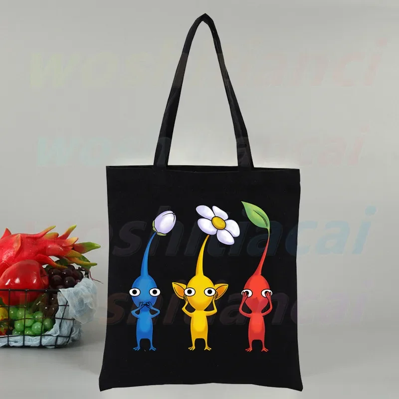 Pikmin Black Simple Women Package Elegant Canvas Bag Handbags Shoulder Bags Casual Shopping Girls Handbag