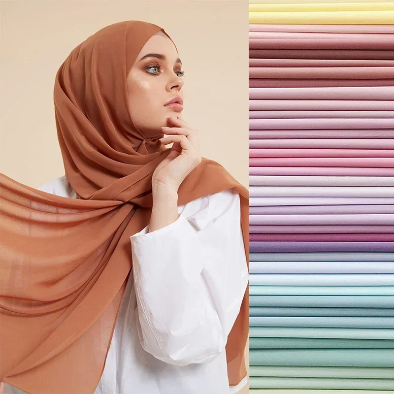 Premium Chiffon Hijabs Scarf Plain Bubble Shawl for Women Muslim Islamic Turban Headscarf Voile Hijab Chiffon Shawl