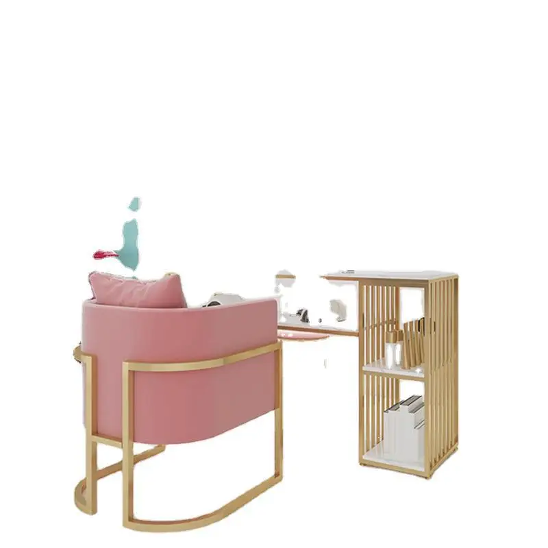 

Postmodern Nail Art Table And Chair Set Nordic Simple Marble Wrought Iron Double Shopping Mall Table Internet Celebrity