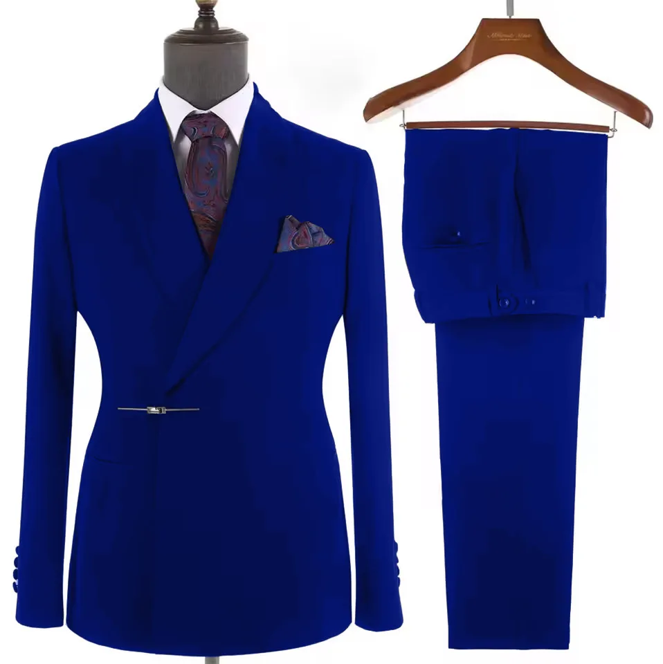 Men's Slim Fit 2-Piece Tuxedo Set Wedding Groomsmen Business Suit with Shawl Lapel Double Breasted Blazer And Pants for Banquet