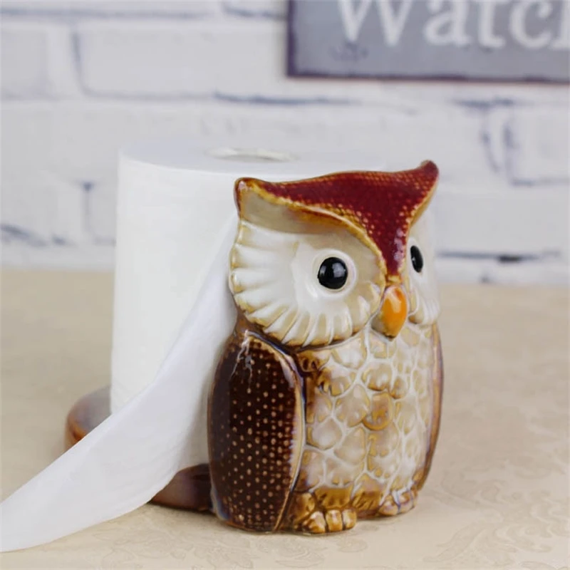 Ceramics Owl Paper Towel Stand Decorative Porcelain Owl Figurine Roll Napkin Holder Kitchen Tabletop Ornament Gadget Supplies