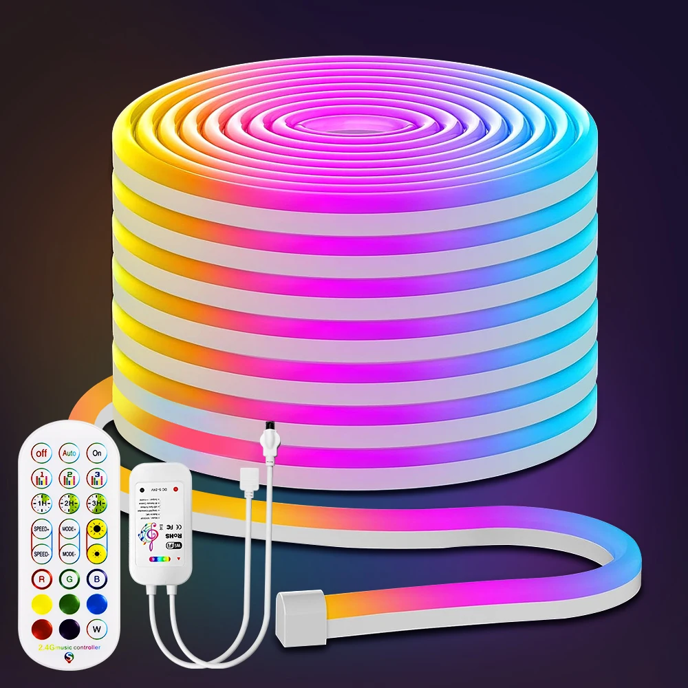 LED Neon Strip Light ,3/5m Smart LED WIFI APP RGB ,16Colors, DIY Light Waterproof Flexible Light Strip Work With Alexa