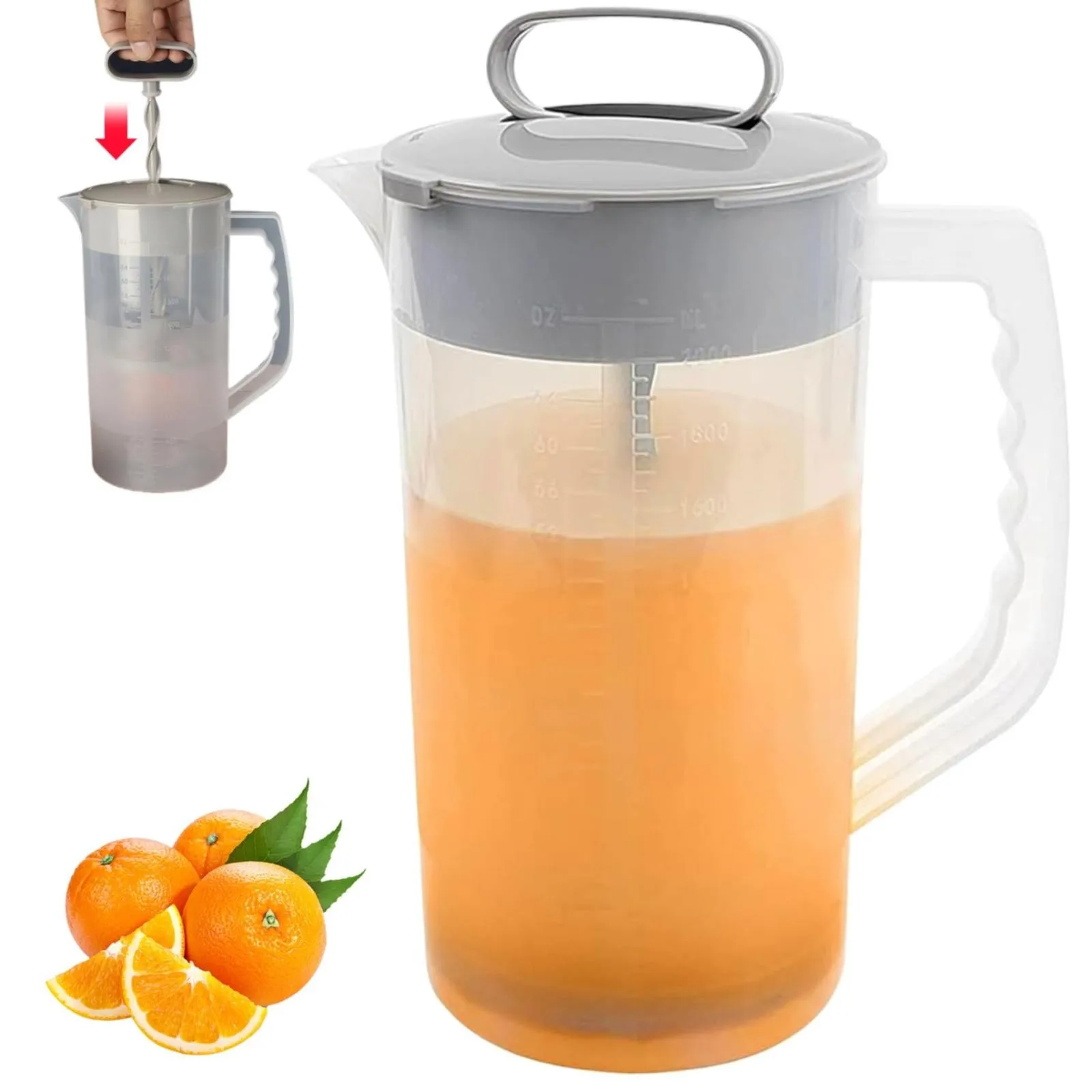 Fruit Juicer Pitcher For Drinks 2L Mixing Water Pitcher With Lid Wide Mouth Juice Mixing Container With Plastic Blades And Mixer