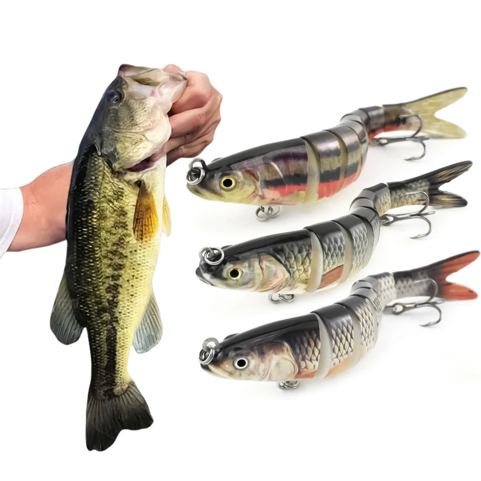 Juego de cebo duro de 14cm y 8 secciones, 3 uds., plástico ABS, señuelo de pesca multiarticular realista para lubina, trucha, agua salada y agua dulce