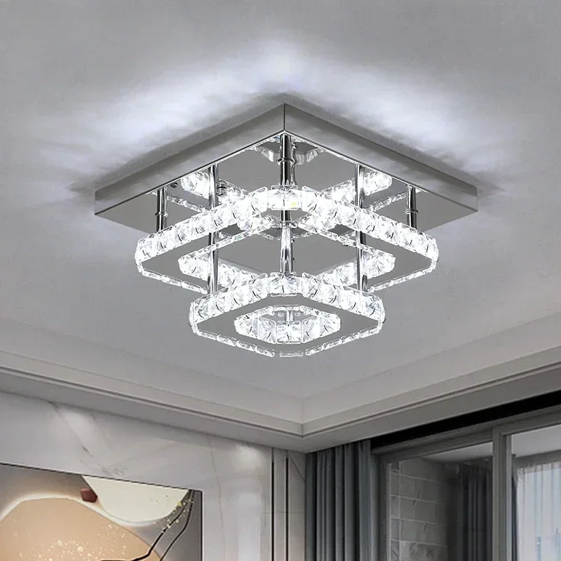 Crystal Modern Chandelier Luxury Stainless Steel Pendant Hanging Light Fixture for Dining Room Bedroom Indoor Ceiling Lamp