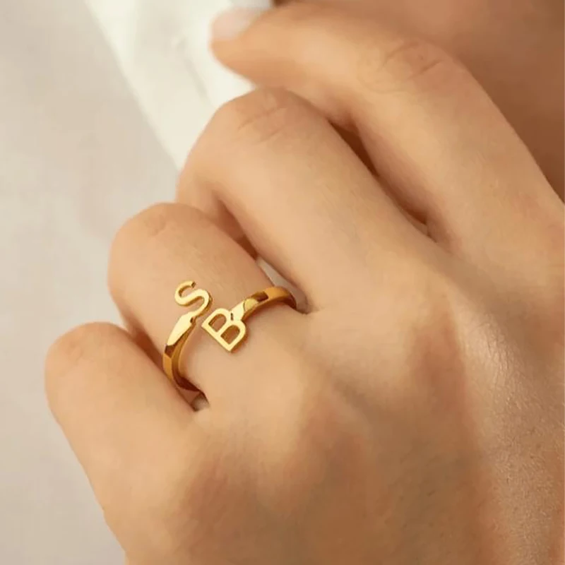 

Stainless Steel Couple Rings Custom Gold Initial Ring Personalized Cute Letter Ring Dating Marriage Jewelry Couple Gifts